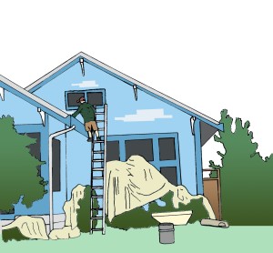 Drawing of a man rehabilitating a vacant home in Anthony.